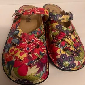 Alegria multicolored floral leather clogs